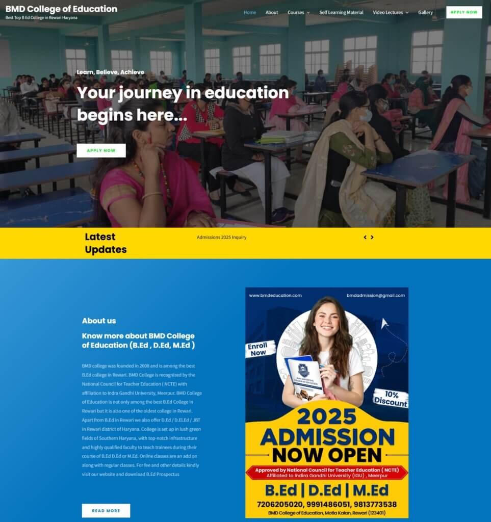 The live BMD College of Education website at bmdeducation.org