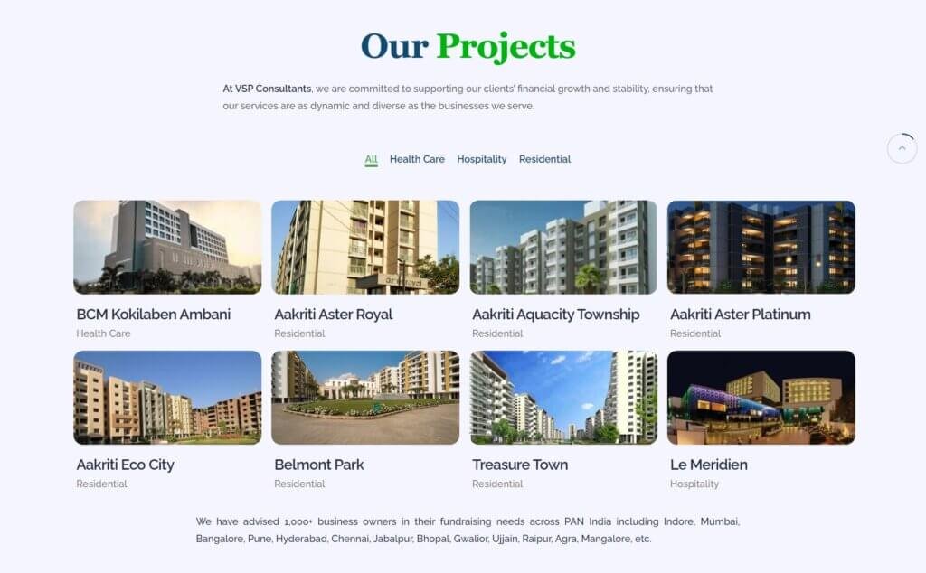 The live VSP Consultants website at vspindia.com